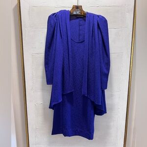 Vintage 80s Purple Draped Set Davio Rose 2PC Dress & Jacket Bold Power Look